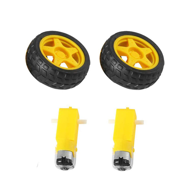 2pcs DC Electric Motor 3-6V Dual Shaft Geared TT Magnetic Gearbox Engine with 2Pcs Plastic Car Tire Wheel, Mini Φ67mm Smart RC Car Robot Tyres Model Gear Parts - NewNest Australia