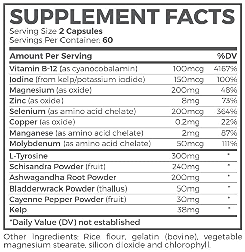 Thyroid Support with Iodine - 120 Capsules (Non-GMO) Improve Your Energy & Increase Metabolism - Ashwagandha Root, Zinc, Selenium, Vitamin B12 Complex - Thyroid Health Supplement - 60 Day Supply - NewNest Australia
