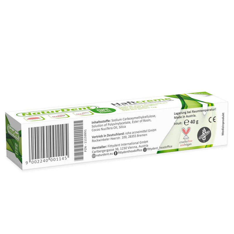 Naturdent adhesive cream | The first natural adhesive cream | Insoluble in water - no rinsing, only 1 x daily | 100% food ingredients, vegan, no chemical burden on the body | 40g - NewNest Australia