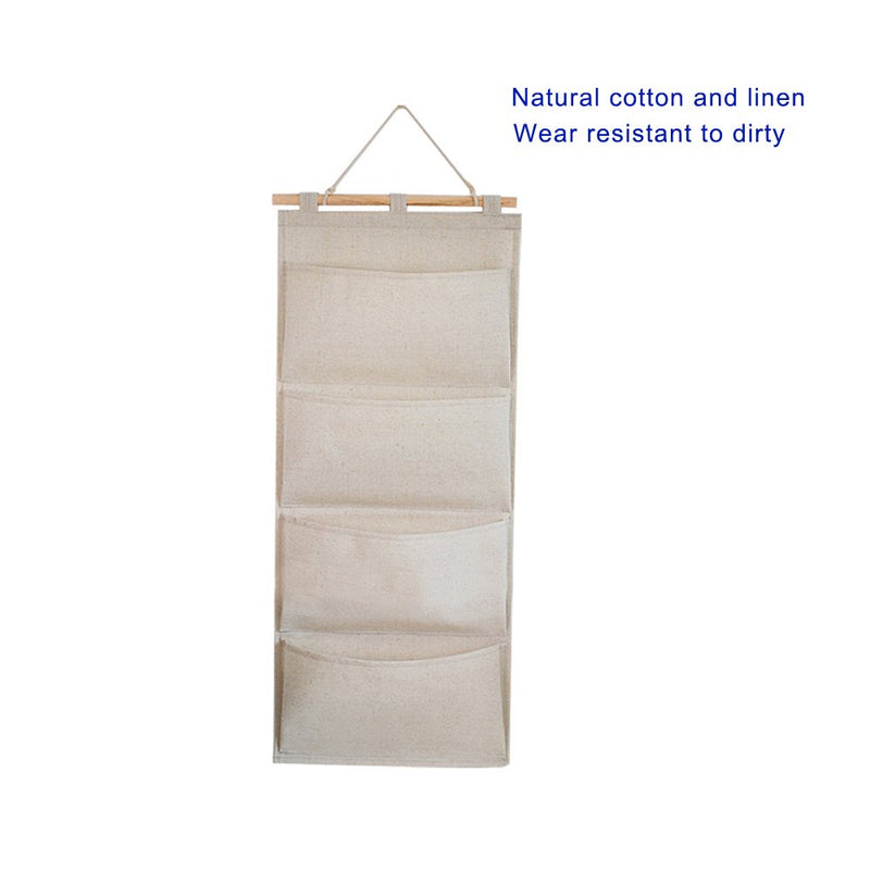 Linen/Cotton Fabric Wall Door Cloth Hanging Storage Pockets Books Organizational Back to School Office Bedroom Kitchen Rectangle Home Organizer Gift (4 Pockets) 4 Pockets - NewNest Australia