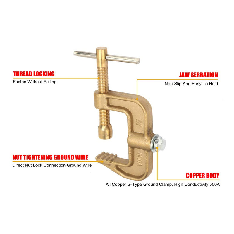 Welding Ground Clamp G Styles, 500A Solid Brass Earth Clamp 600mm Jaw Width C-Clamp, Maximum 10mm Welding Rods Lever Clamp with T-Handle - NewNest Australia