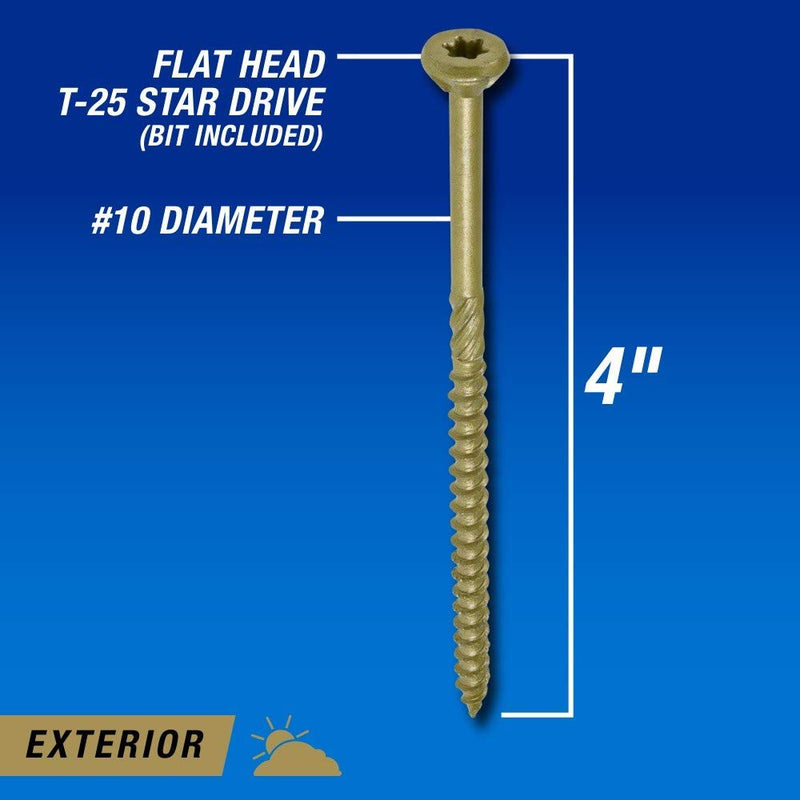 Power Pro 48604 Wood Screws, #10 x 4", Premium Outdoor Deck Screws, Rust Resistant, Epoxy Coated Bronze, 1lb Box, 52 pcs - NewNest Australia