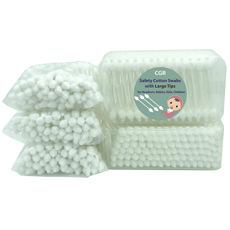 400pcs CGR Baby Safety Cotton Swabs with Large Tips for Newborn, Babies, Kids, Children, 100% Organic Cotton, White Paper Sticks, 5 Pack of 80 Swabs Total(2 Boxes and 3 Bags) - NewNest Australia