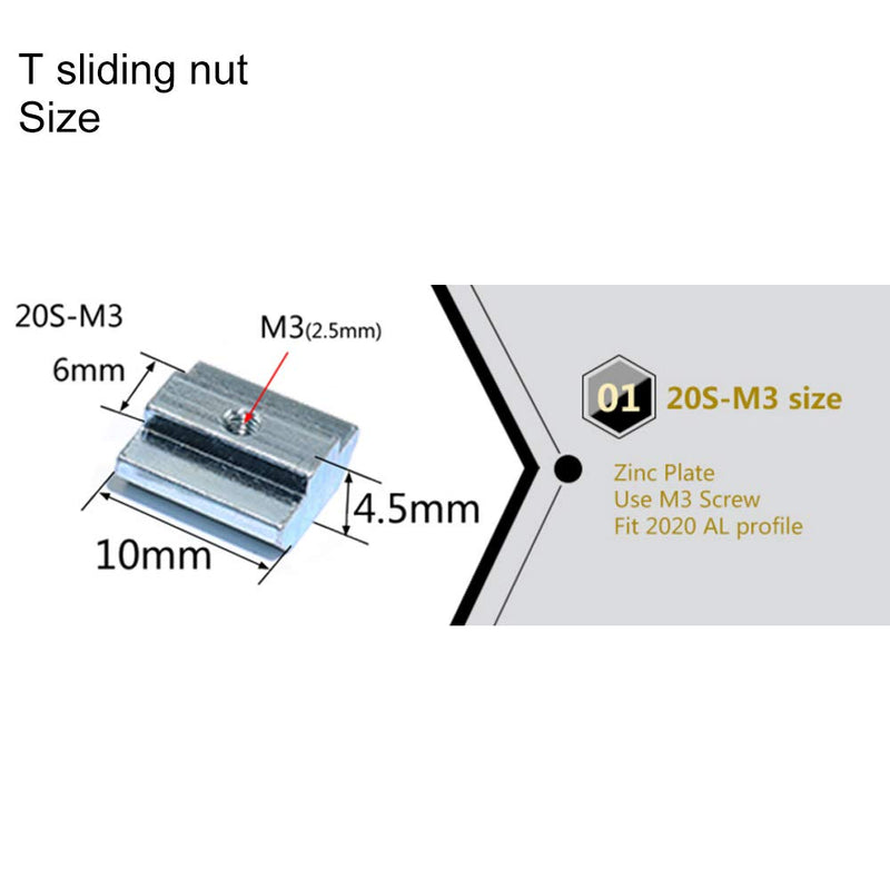 KOOTANS 100pcs 2020 Series Sliding T Nuts Metric M3 Thread Slide in Hammer Head T-Nut for Standard 6mm T-Slot Aluminum Extrusion Profile - NewNest Australia