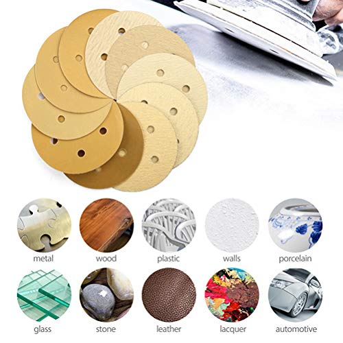 LotFancy 5 Inch 5 Holes Sanding Discs - 100PCS 60 80 120 180 220 320 400 600 800 1000 Grit Assorted Sandpaper, Random Orbital Sander Sandpaper, Hook and Loop Round Sand Paper 60-1000 Grit - NewNest Australia