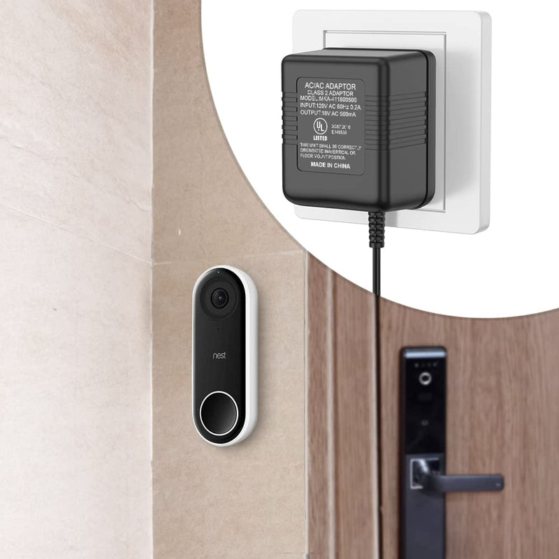 18V 500mA Video Doorbell Power Supply Adapter Compatible with Zmodo Doorbell/Nest Hello Doorbell Transformer(26FT Charging Cable) - NewNest Australia