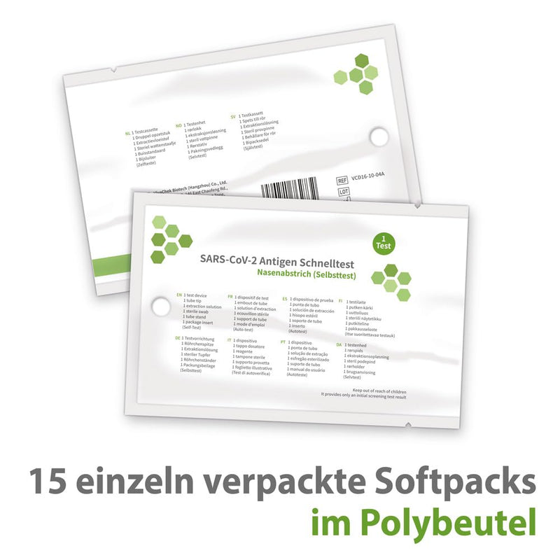 Corona antigen rapid test - 15x 1 soft pack Covid-19 rapid test for self-use - nasal swab - Corona self-test - antigen test for SARS-CoV-2 - certified layman's test - NewNest Australia