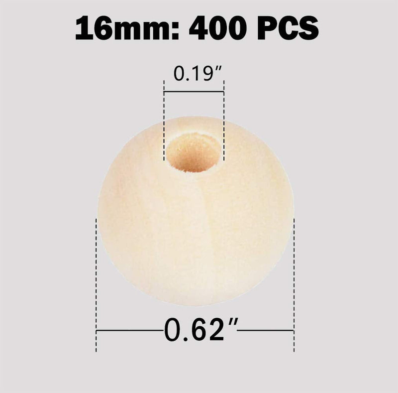 400pcs 16mm Wood Beads Natural Unfinished Round Wooden Loose Beads Wood Spacer Beads for Craft Making Decorations and DIY Crafts - NewNest Australia