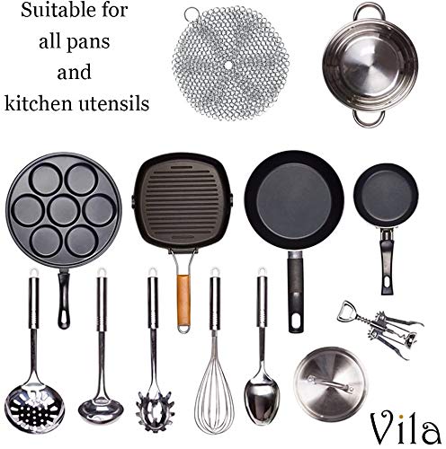 Synra Cast Iron Scrubber, 7 Inches Diameter, Round 316 Premium Stainless Steel, Lightweight, Flexible Chainmail Scrubber, Cleans Cookware with No Scratches or Residue - NewNest Australia