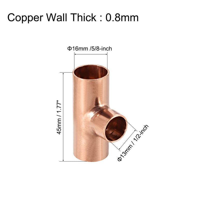 uxcell 5/8-inch X 1/2-inch X 5/8-inch Copper Reducing Tee Copper Pressure Pipe Fitting Conector for Plumbing Supply and Refrigeration 2pcs - NewNest Australia