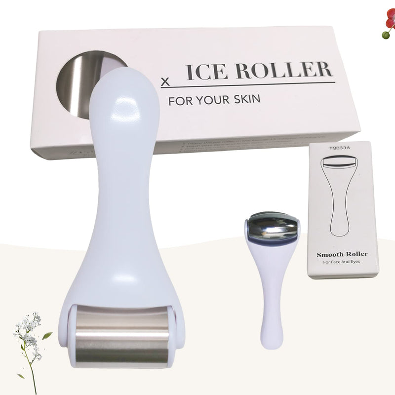 Hysotok Ice Roller for Face, Ice Roller for Face & Eye 2 Pcs, Stainless Steel Face Massager Ice Roller for Puffiness, Migraine, Pain Relief, Mini Ice Roller for Eyes Dark Circles (White) White - NewNest Australia