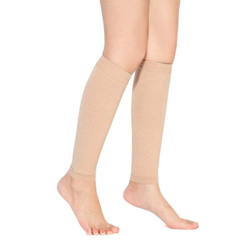 TOFLY Calf Compression Sleeve for Men & Women, 1 Pair, Footless Compression Socks 20-30mmHg for Leg Support, Shin Splint, Pain Relief, Swelling, Varicose Veins, Nursing, Travel, Plus Size S - 5XL Beige - NewNest Australia