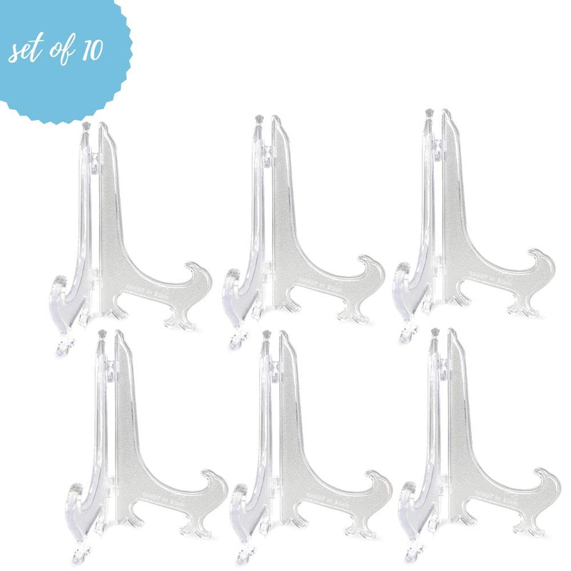 NewNest Australia - BANBERRY DESIGNS 7 Inch Clear Plastic Easels - Pack of 10 Stands Display Pictures Plates Weddings - Folding Hinges Lays Flat 