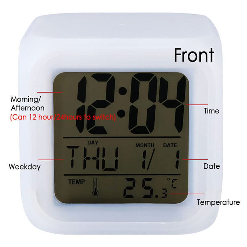 Digital Alarm Clock for Bedroom, 3 Inch Cubic Clock with Snooze, 7 Color Nightlight, Date Display, Temperature Detect, 12/24H, Battery Operated, Easy to Set, Digital Calendar Alarm Clock for Kids - NewNest Australia