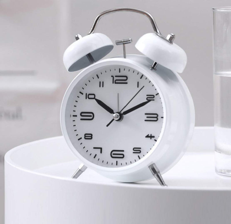 NewNest Australia - Cotchear 4 inches Twin Bell Alarm Clock, Extra Loud Machinical Ringtone, Frosted Shell, Backlight, No Noise Desk Clock for Home Office (White) White 