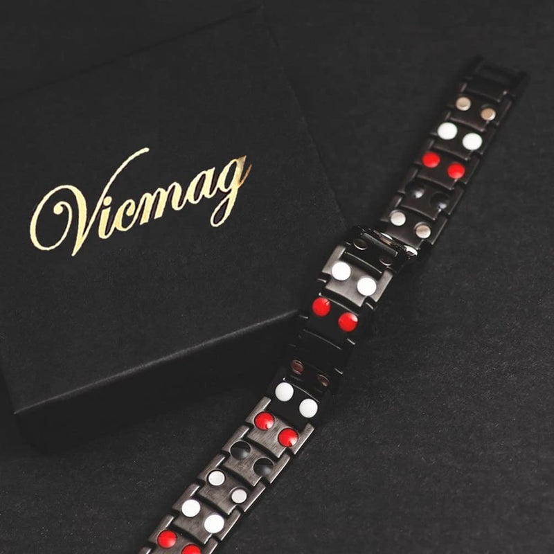 Vicmag Men Magnetic Bracelets Titanium Steel Magnet Bracelet Ultra Strength Double Row 3500 Gauss Wristband Brazaletes with Adjustment Tool & Jewelry Gift Box Black 4 Elements - NewNest Australia