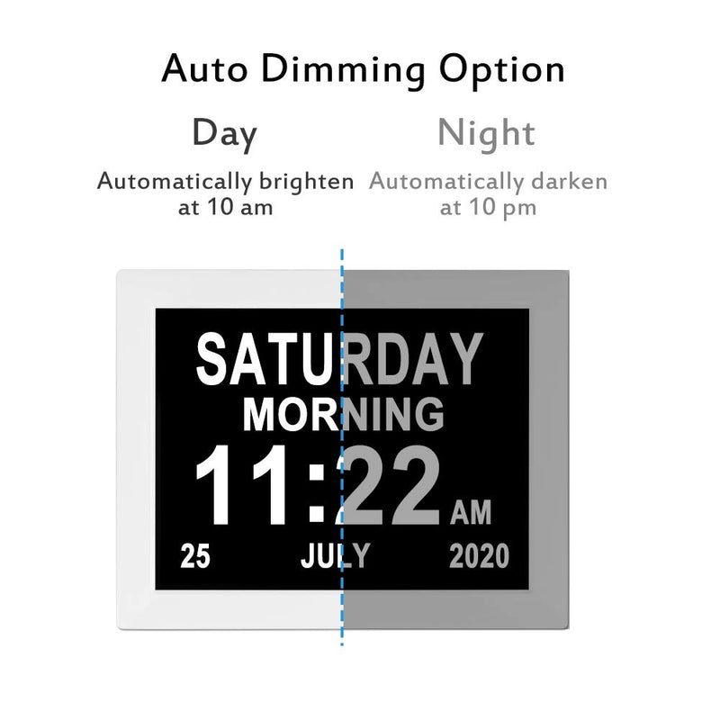 NewNest Australia - 【Newest Version】 Digital Day Clocks 8 Alarms Auto-Dimming Extra Large Day and Date Calendar Dementia Clocks for Seniors Elderly Vision Impaired Memory Loss 