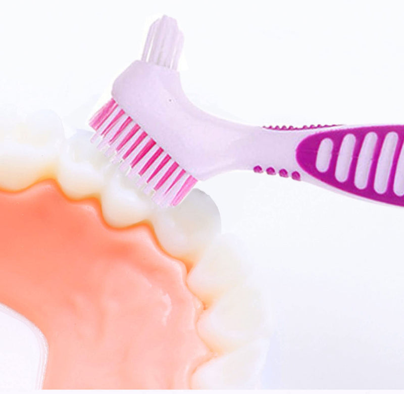 Pack of 3 Portable Denture Cleaning Brush Set Moderate Denture Toothbrush Cleaning Brush with Multi-Layer Bristles & Ergonomic Rubber Handle for False Teeth Cleaning, 3 Colors - NewNest Australia