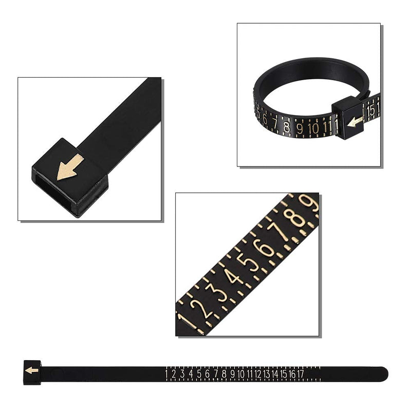 Accmor Ring Size Measuring Tool with Plastic Ring Mandrel & Ring Sizer Guage, Four Size Ring Stick Jewelry Mandrel and Ring Gauge Finger Sizing for Jewelry Making Black Ring Guage - NewNest Australia