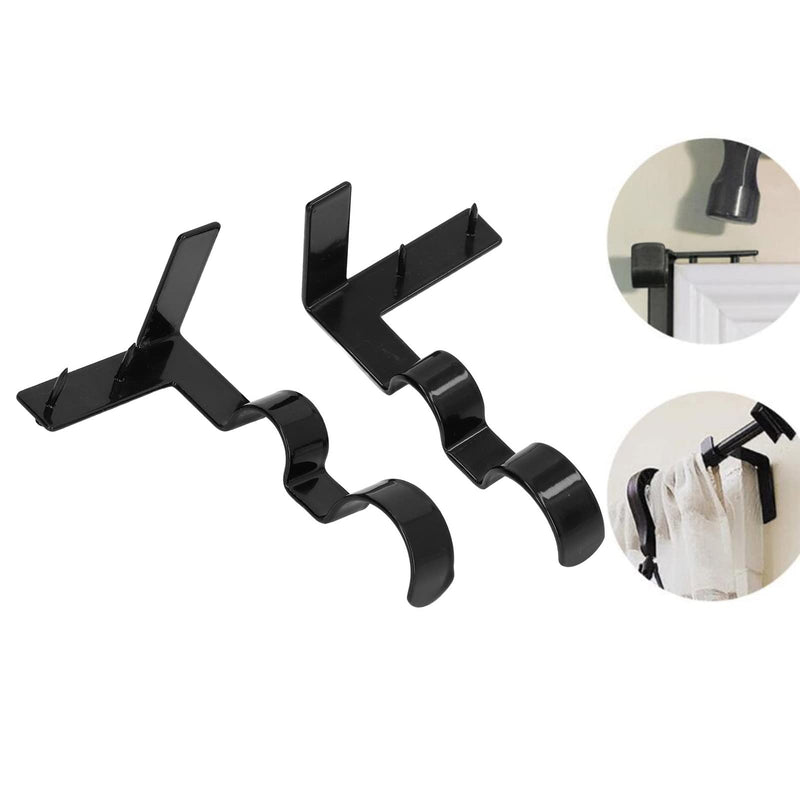 2Pcs Double Curtain Rod Bracket Steel 20lb Load Bearing Assembly Curtain Rod Hooks Holder (Black) Black - NewNest Australia