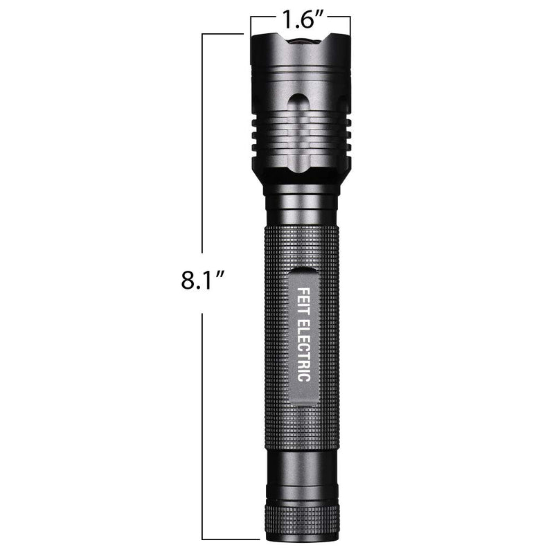 Feit Electric FL1000 Ultra Bright 1000/260 Lumens 3-Cell C, Zoomable Strike Bezel LED Tactical Flashlight, 8.1" L x 1.6" D, Black 1000 lumens - NewNest Australia