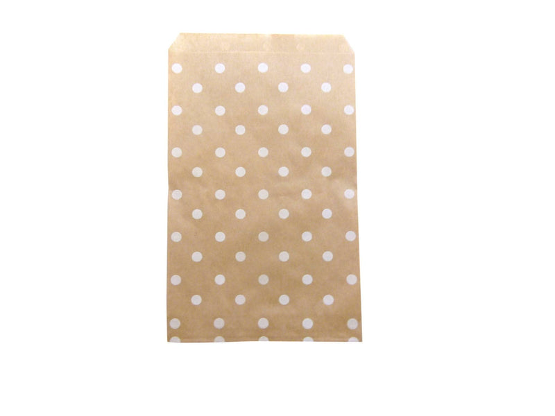 20 Qty 4" x 6" Decorative Flat Paper Gift Bags - White Polka-Dot on Brown Kraft Bags - For Sales/Treats/Parties Cookies/Gifts - N'icePackaging 4" x 6" 20 Bags - NewNest Australia