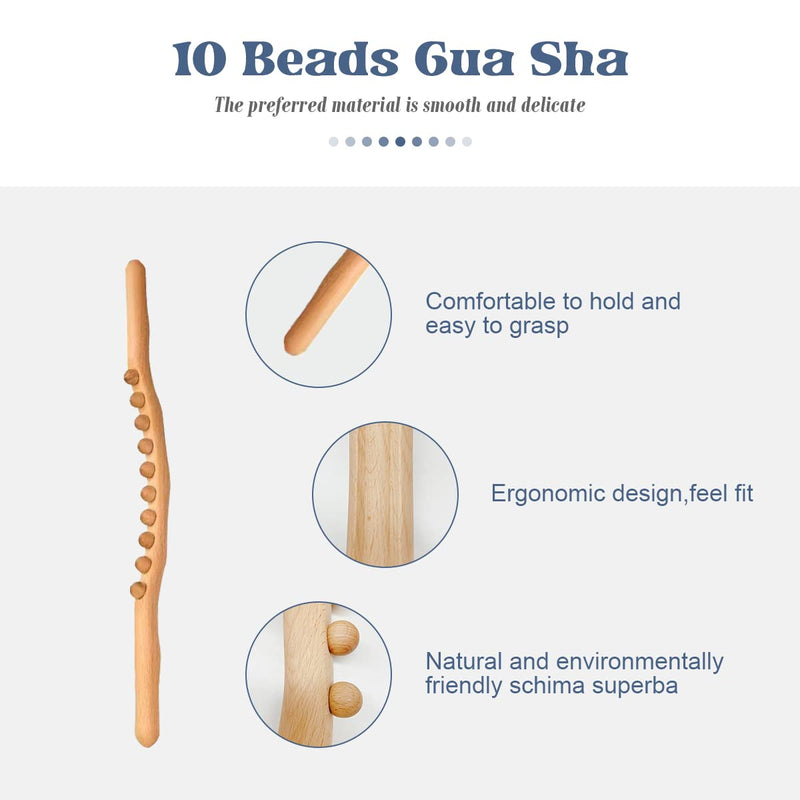 Bounabay Wooden Massage Roller , 60cm Beech Celulitis Wood Massage Tools, Relaxation Relieve Sore Muscles Massager Scraping Stick for Waist Shoulder Back Sculpture 10 Beads - NewNest Australia