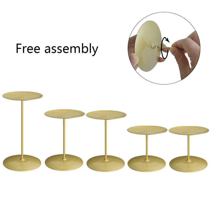 NewNest Australia - smtyle Candle Holder Wax Centerpiece Set of 5 Plate for Table or Floor with Gold Iron 