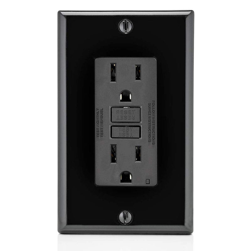 Leviton GFNT1-E Self-Test SmartlockPro Slim GFCI Non-Tamper-Resistant Receptacle with LED Indicator, Wallplate Included, 15-Amp, Black 15 Amp - NewNest Australia
