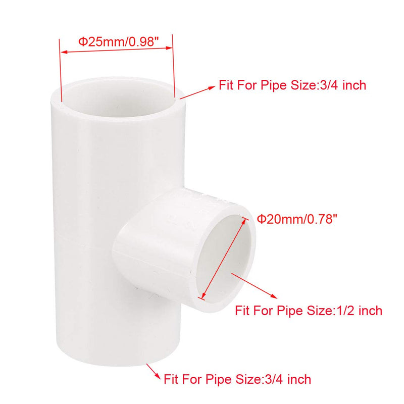 uxcell Reducing Tee PVC Pipe Fitting T-Shaped Connector Slip 5pcs - NewNest Australia