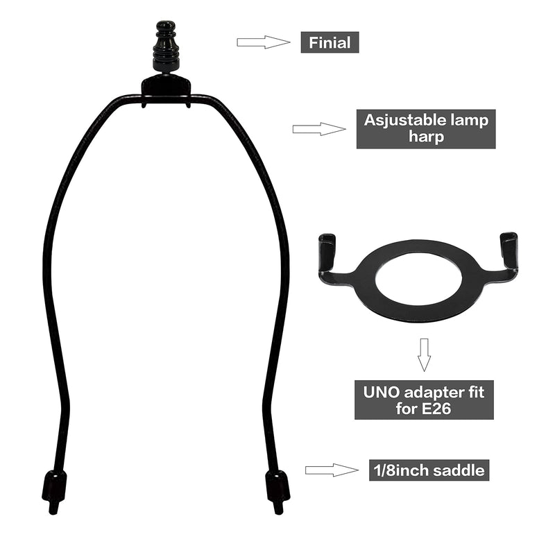 Lamp Shade Harps Holder Adjustable Kit - 8 10 Inch with E26 UNO Light Base Set Lampshades parts for Table and Floor Lamps finials Bracket Light Fitting - 2 Pack (Black, 8 Inch) Black - NewNest Australia