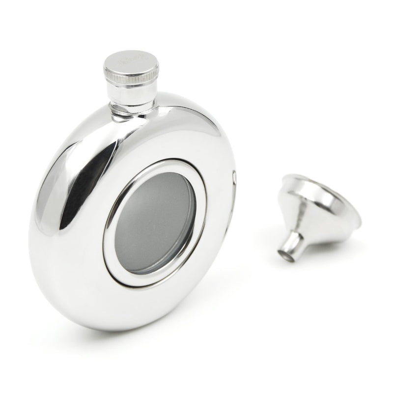 NewNest Australia - iSavage 5oz Classic Round Mirror Finished Hip Flask with Transparent Glass Window, with a Funnel 18/8 Stainless Steel-YM122 