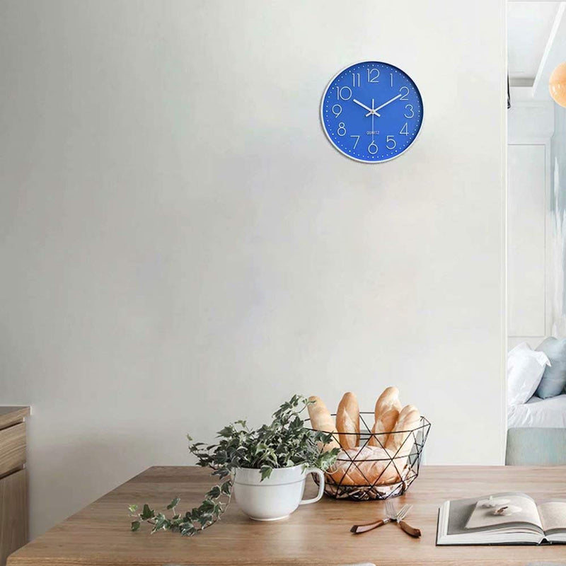 NewNest Australia - Preciser Large Digital Wall Clock 12 Inch Simple Silent Wall Clocks Decorative Clock for Bathroom, Living Room, Kitchen, Classroom, Office Easy to Read - Blue 