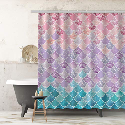 Shower Curtain 3D Mermaid Scales, Lilac Purple Pink Blue Ocean Theme, Bathroom Bedroom Wall Decor as Tapestry and Photo Booth Backdrop 72 inch - NewNest Australia