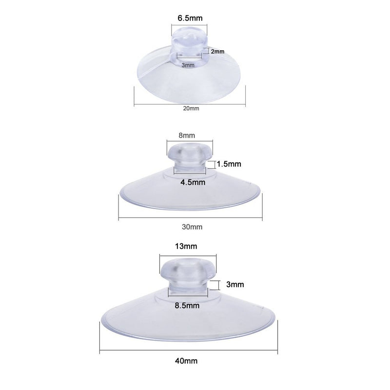 NewNest Australia - BronaGrand 30 Pack Clear Plastic Suction Cup Sucker Pads Without Hooks 3 Size, 40 mm, 30 mm, 20 mm 