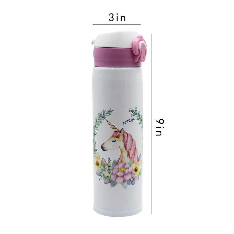 NewNest Australia - leomoste Unicorn Pattern Water Bottle Stainless Steel Mug Vacuum Insulated Mug for Women Kids Girls,17 Ounce White 500ml 