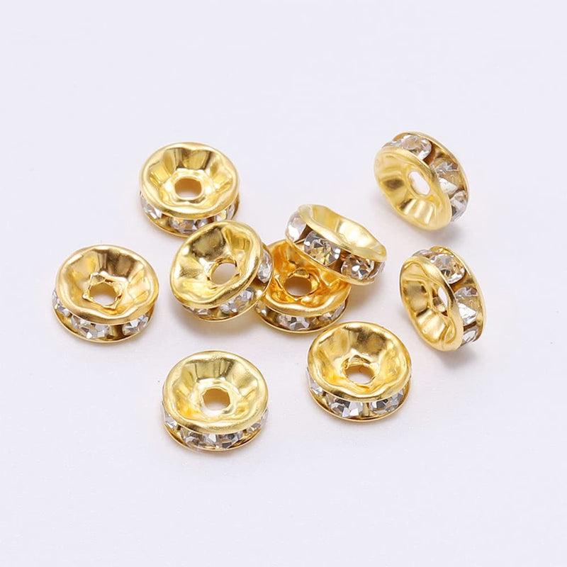 ZHIMIN 200PCS Rondelle Spacer Beads 4mm Gold Plated Czech White Crystal Rhinestone for Jewelry Making 200Pcs Gold Plated/White - NewNest Australia