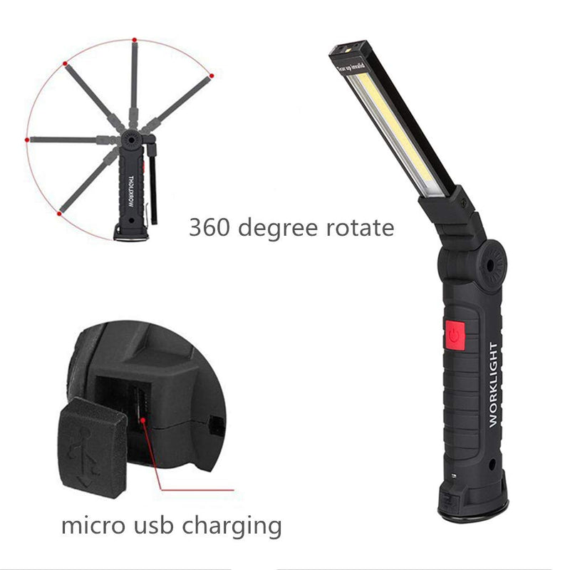 LED Work Light, Coquimbo COB Rechargeable Work Lights with Magnetic Base 360 Degree Rotate and 5 Modes LED Flashlight Inspection Light for Car Repair, Household and Outdoor Use (2 Pack, 27x4.5cm) - NewNest Australia