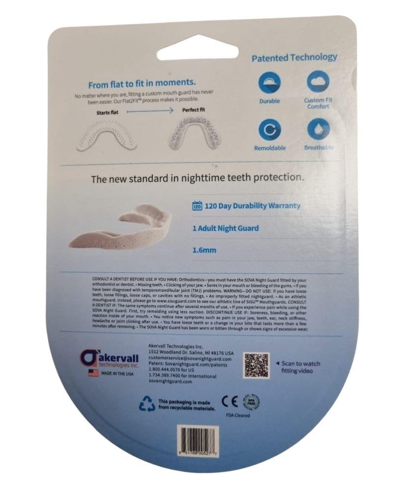 SOVA Aero bite splint - grinding splint for nighttime teeth grinding/teeth clenching/bruxism - custom-fit mouth guard - 1.6 mm thickness - can be reshaped up to 20 times - for adults - with case - NewNest Australia