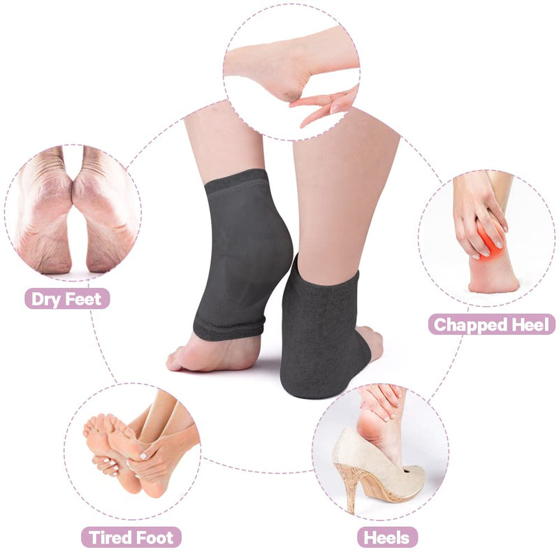Hilph®Moisturizing Gel Heel Socks for Hard Cracked Heels, 2 Pairs Soft Ventilate Open Toe Socks for Dryness Relieve Cracked, Alleviate Heel Pressure, Spa Lotion Gel Socks (Black) Black - NewNest Australia