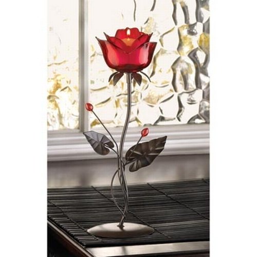 NewNest Australia - Gifts & Decor Home Locomotion 10013920 Romantic Rose Votive Holder, 5" x 4.12" x 12.5", Red and Black 