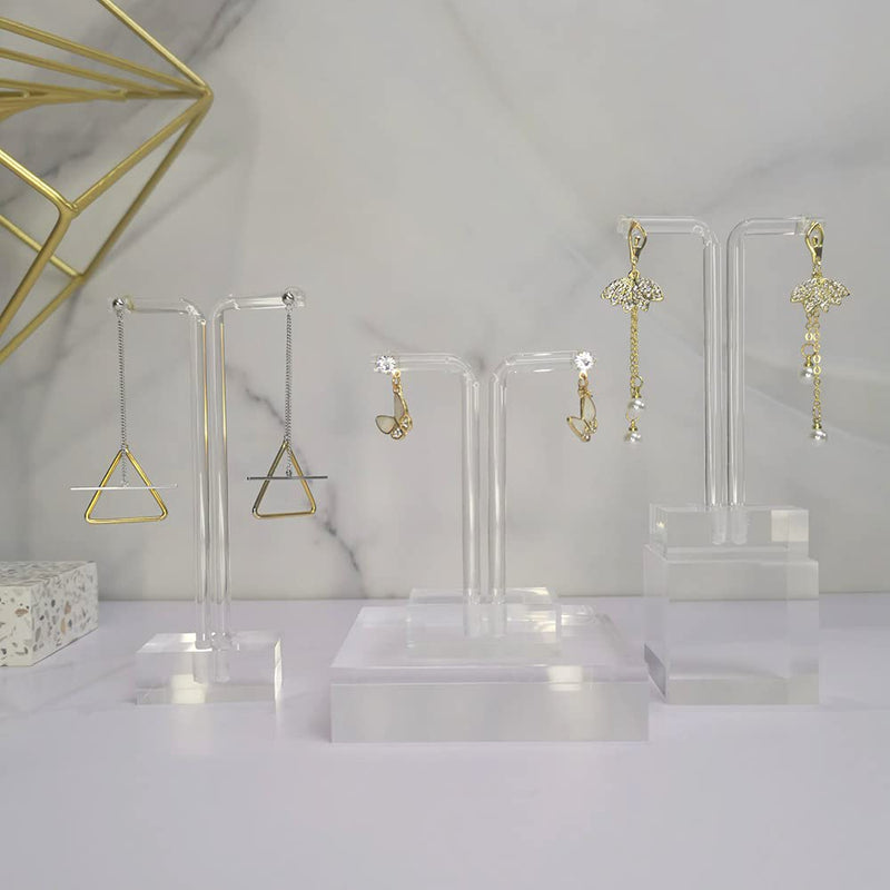 GemeShou Acrylic 3pcs Earring Display Stand Clear Earring Holder Lucite T Bar Earring Retail Display Photography Props【Acrylic Earring T Stand-3pcs 】 A/Acrylic Earring T Stand-3pcs Height 4.7"/3.9"/3.1" - NewNest Australia