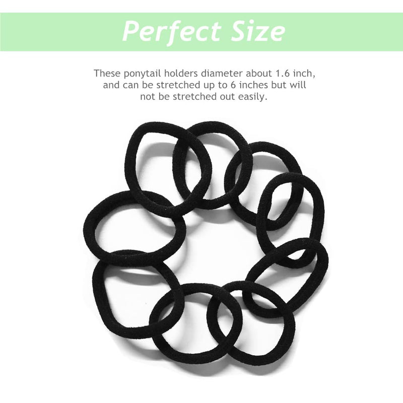 Morices 50 Pcs Pure Black Hair Ties for Women, No Metal Elastic Ponytail Holders for Girls, No Damage Seamless Stretch Hair Bands Hair Accessories for Thick Heavy and Curly Hairs - NewNest Australia