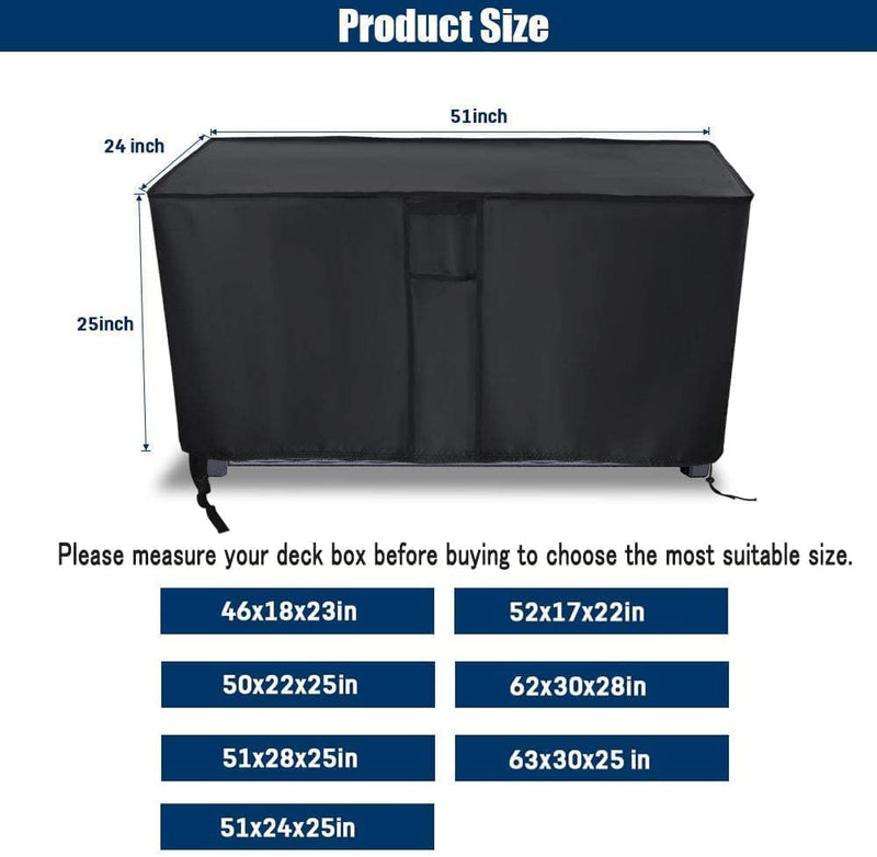 Kingling Deck Box Cover, Outdoor Storage Box Cover Waterproof, Outside Storage Bench Deck Boxes Covers Black (46" L x 18" W x 23" H) 46" L x 18" W x 23" H - NewNest Australia