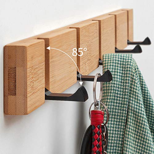 NewNest Australia - Wooden Wall Mounted Folding Rack, Modern Wall Floating Coat Hook Rack Space-Saving Coat Hanger for Coats, Hats, Scarves, Key (Wooden 5 Hooks) Wooden 5 Hooks 