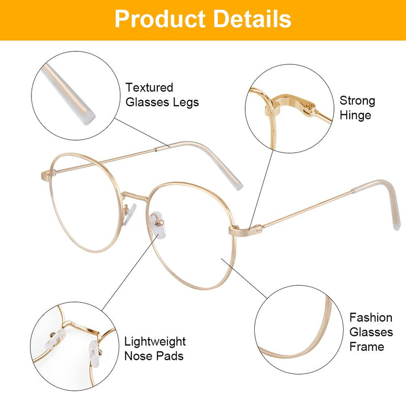 ACWOO Blue Light Filter Glasses, Set of 2 Round Anti Blue Light PC Gaming Glasses Fashion Glasses, Metal Blue Light Blocking Glasses, Retro Without Strength Blue Filter Glasses for Women Men (Gold + Black) Round (Gold + Black) - NewNest Australia
