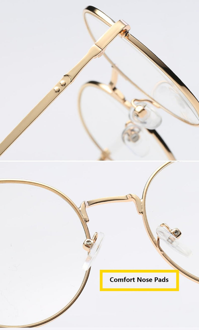 Unisex Blue Light Filter Glasses Computer Glasses Retro Sixties Style Round Metal Eyeglasses Women Men Clean Lens Gold - NewNest Australia