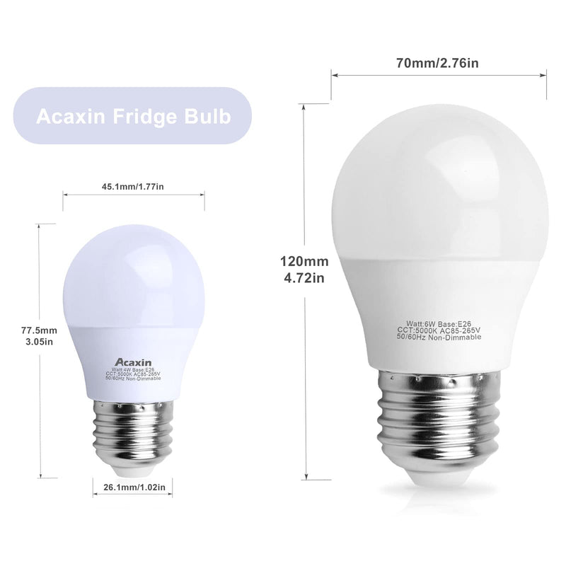 LED Refrigerator Light Bulb 4W 40Watt Equivalent, Acaxin Waterproof Frigidaire Freezer LED Light Bulb IP54, 120V E26 Daylight White 5000K 400 Lumen, Energy Saving A15 Appliance Fridge Bulbs, 2 Pack - NewNest Australia