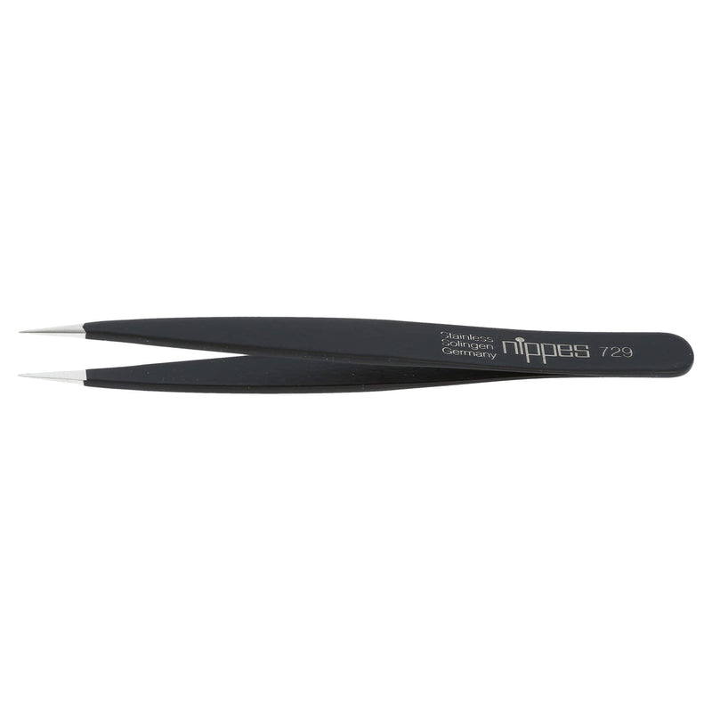 Nippes Solingen 729 Tweezers With Narrow Fine Tip | Stainless Steel | Black | 9.5Cm Length | Tweezers Eyebrow Plucking | Tweezers Pointed | For Precise Hair Removal - NewNest Australia