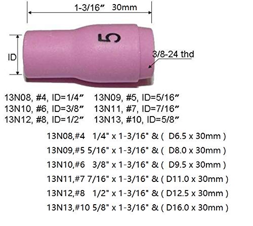 TIG Gas Lens Collet Body 13N21 45V42 (.040" & Ø1.0mm) 13N22 45V43 (1/16" & Ø1.6mm) 45V44 13N23 (3/32" & Ø2.4mm) 45V45 13N24 (1/8" & Ø3.2mm) Pyrex Cup #4 ~ #8#10#12 WP 9 20 25 TIG Welding Torch 68pcs - NewNest Australia